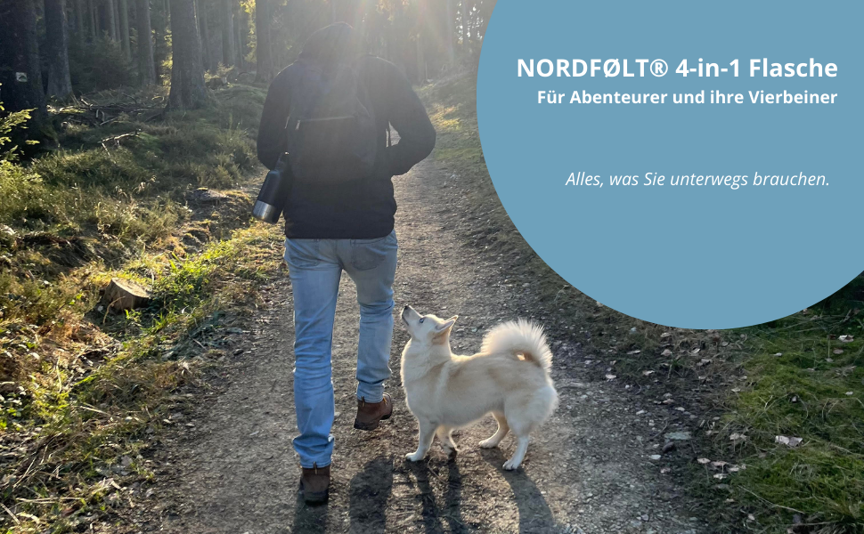 NORDFØLT® Поїлка для собак 4-в-1 з мисками для води та корму, 950 мл, ізотермо-пляшка з нержавіючої сталі, аксесуари для собак, BPA-Free