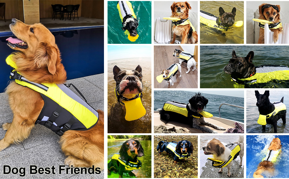 Жилет для плавання для собак, жовтий (L) з Airbag, ручкою та світловідбиваючими смугами