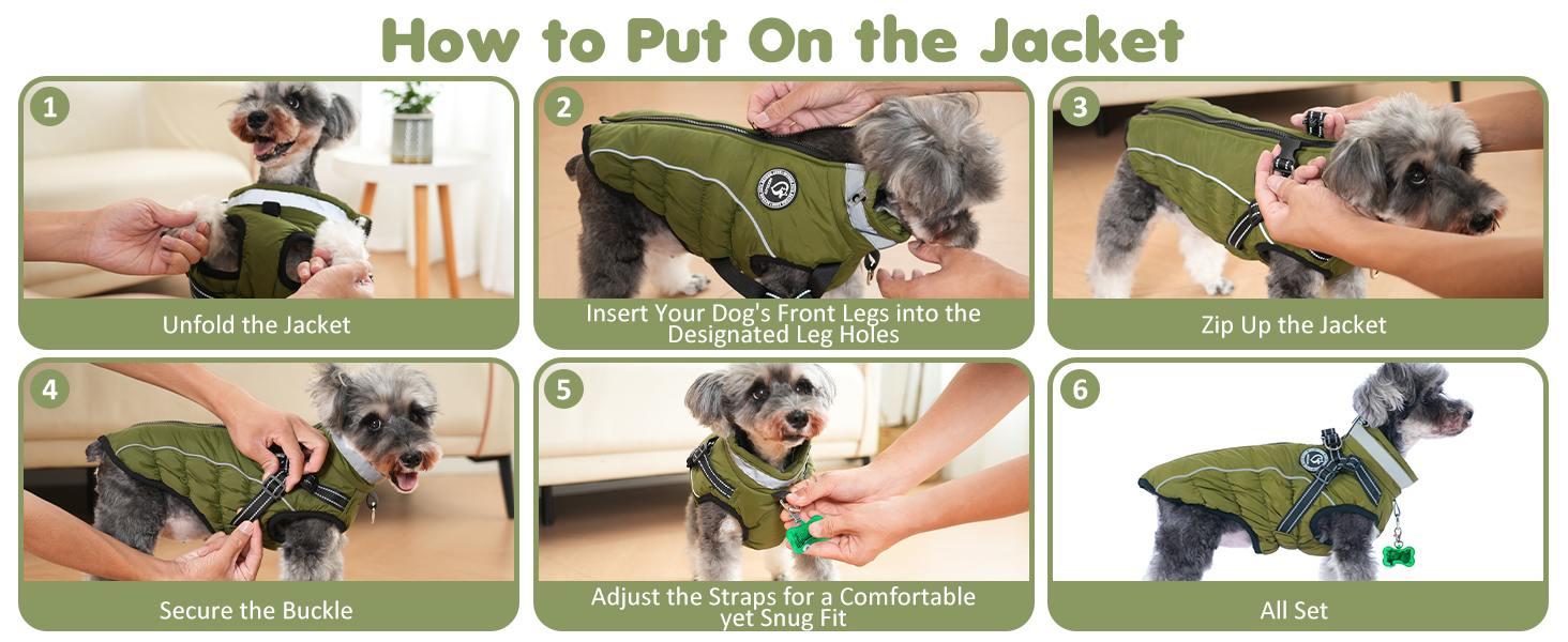 Зимовий одяг для собак: теплий, водонепроникний зимовий одяг з дзвоником, світловідбиваючі смуги, LED-ошийник, для маленьких та середніх собак (зелений, XL)