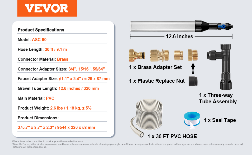 Акваріумний пилосос VEVOR з 9 м PVC-шлангом: кисневий насос для очищення ґрунту та води в акваріумі