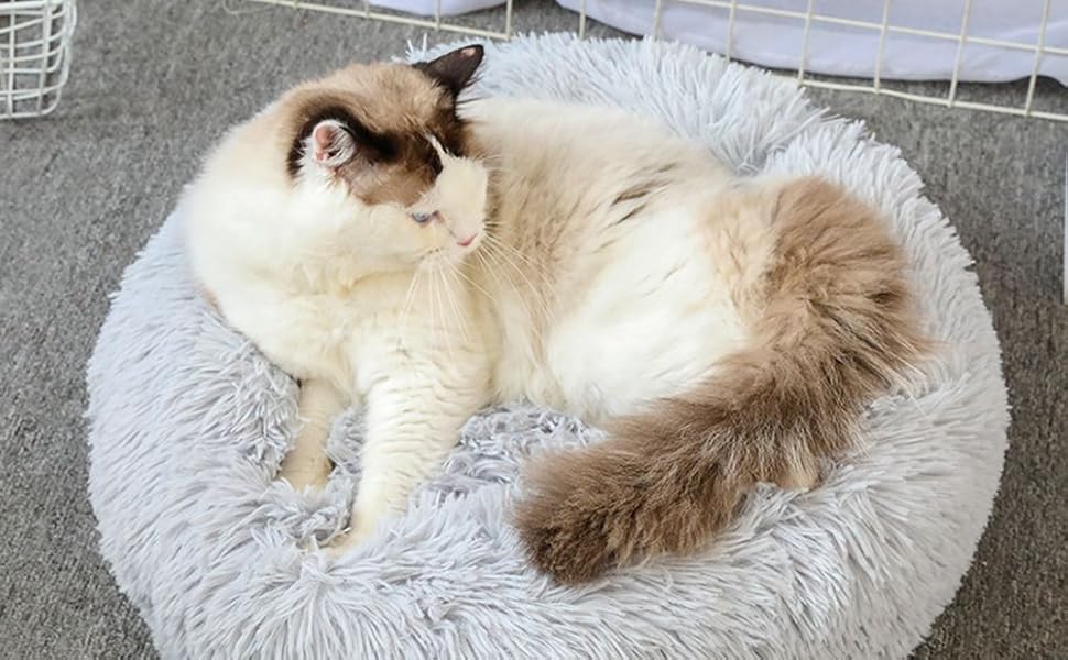 Кругле ліжко для котів та собак Donut-Katzenbett: м'яке, затишне, з підігрівом, антистрес, 50 см, темно-сірий