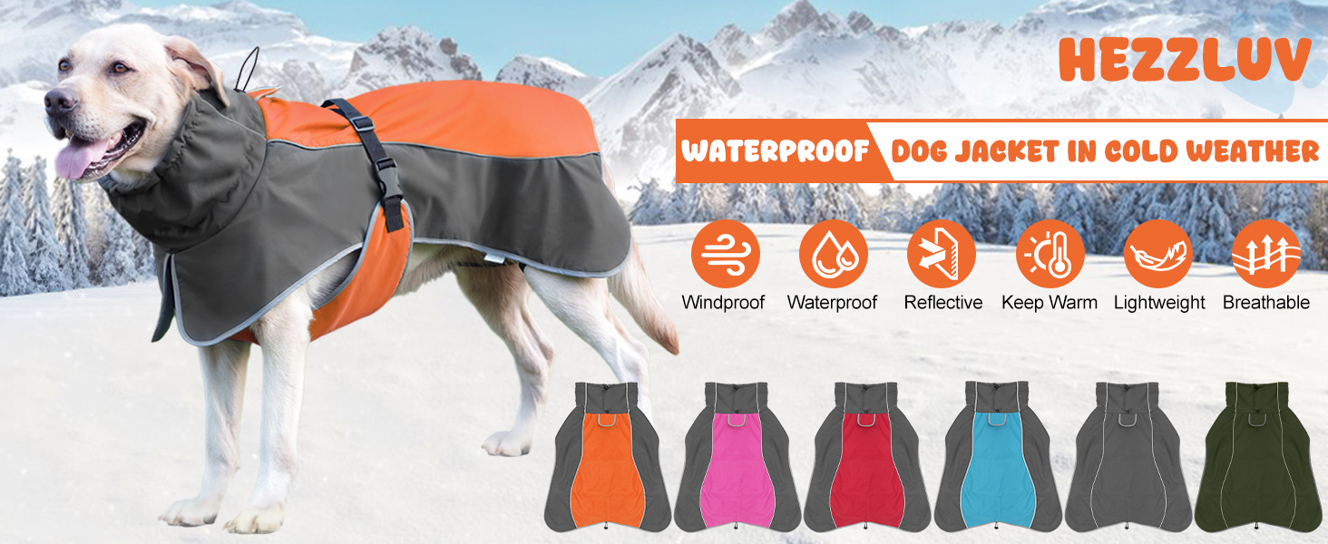 Водонепроникна куртка для собак, світловідбиваюча, вітрозахисна, тепла зимова куртка з м'яким флісовим підкладкою для собак маленьких та великих порід, для активного відпочинку, кемпінгу та походів у холодну погоду, розмір M (спина: 50 см), помаранчевий колір