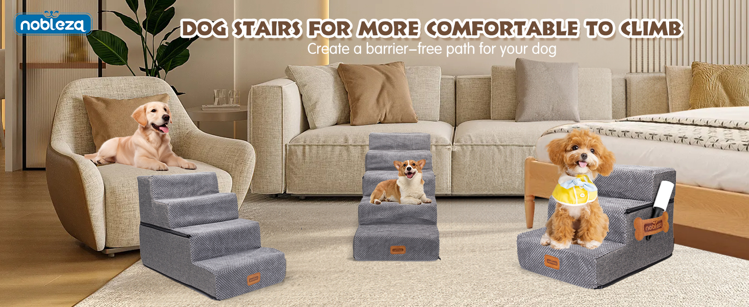 Сходинки для собак Nobleza – 5 сходинок, пандус для тварин, килимок для видалення ворсу, сходи для котів та собак до ліжка/дивану