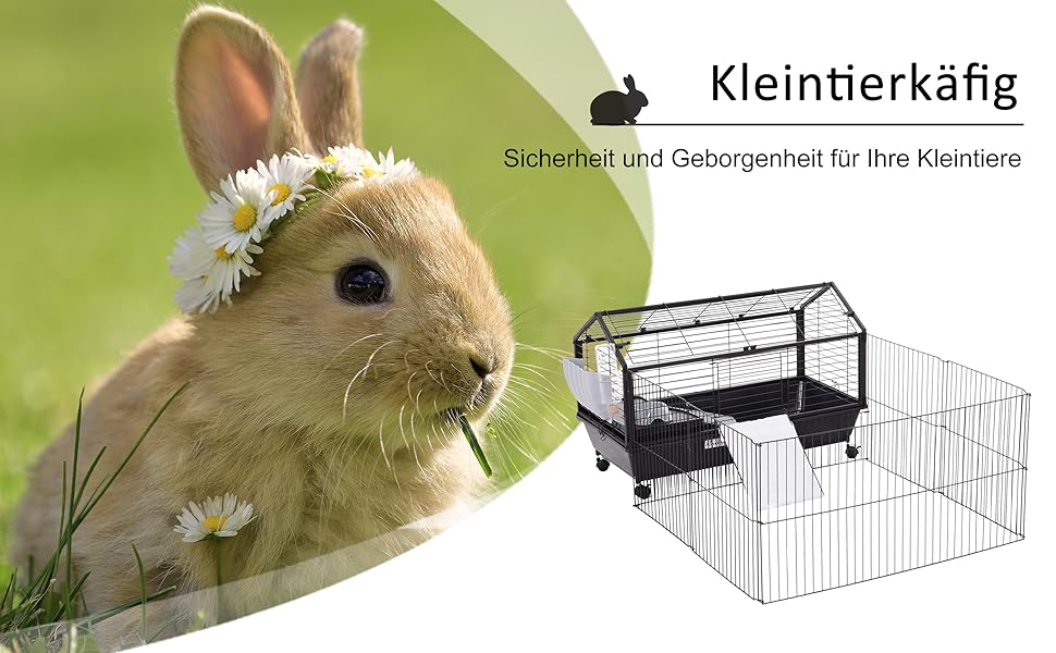 Клітка для дрібних тварин PawHut з розсувним вигулом, для хом'яків, морських свинок, щурів, чорна, 88 x 128,5 x 56 см