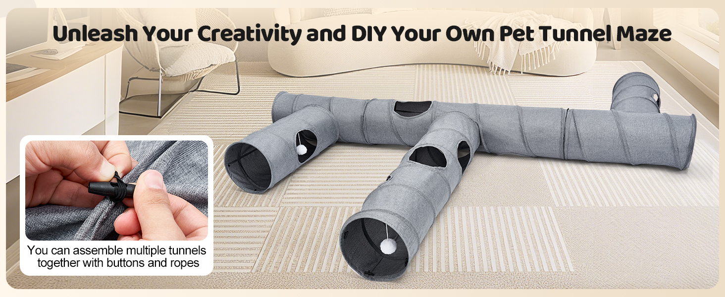 Туннель для котів Odoland з льону, складаний, з м'ячиком. Іграшка для котів, цуценят та дрібних тварин. Сірий колір