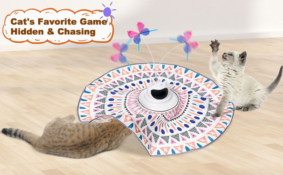 Інтерактивна іграшка для котів Spessn 2-в-1 з електричною пір'ям, 3 режими, USB-зарядка (білий котячий візерунок)