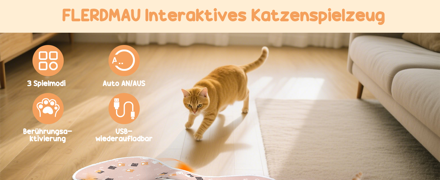 Інтерактивна іграшка для котів FLERDMAU з 3 режимами, з пір'ям та мишкою, електрична, для кількох котів, рожева