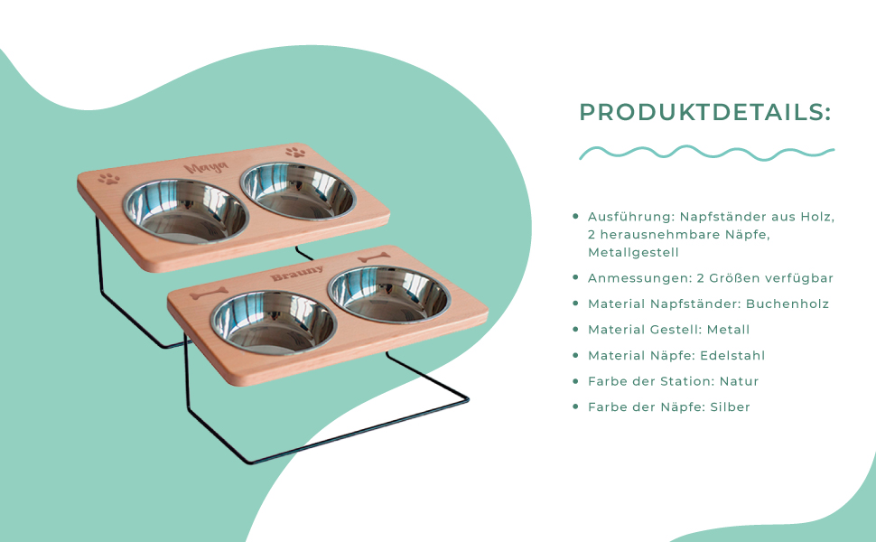 LAUBLUST: Годівниця для собак з іменем, об'єм 0,75 л, піднята годівниця, аксесуари для собак, підставка під миску, годівниця для котів, 41,5 x 25 x 18 см