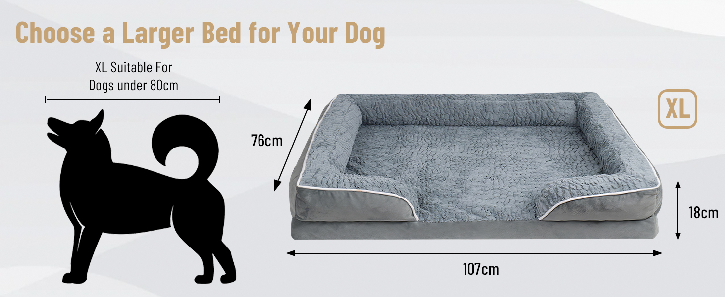 Ортопедичне ліжко для собак з піною-пам'яттю, знімний та пральний чохол, подушка-гніздо, неслизьке підложення та водовідштовхувальне покриття. Ліжко для собак з високим бортиком (XL 107*76 см)