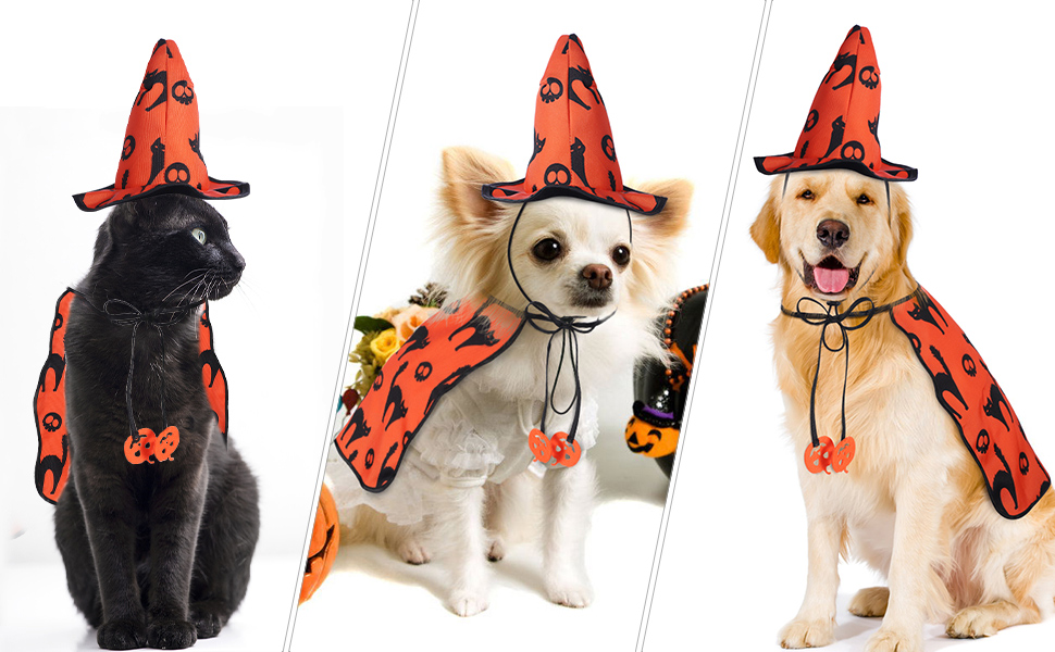 Костюм для собак на Хелловін POPETPOP – костюм чарівника для домашніх тварин, мантия з капелюшком відьми, для цуценят та котів, костюм на Хелловін