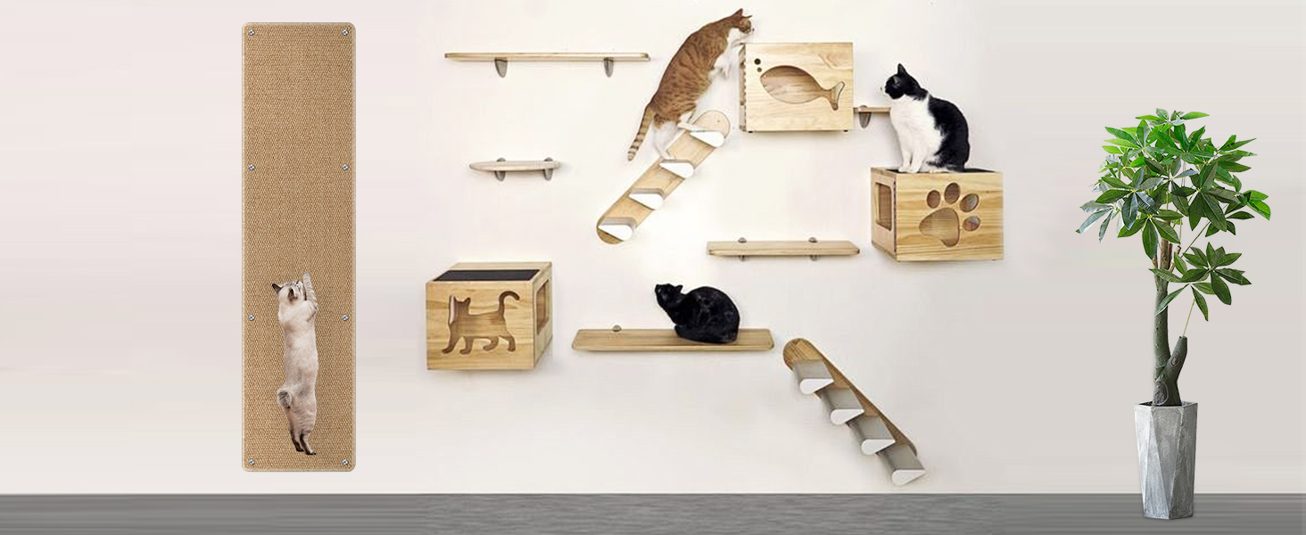 Килимок для дряпання котів FHTONGE 71x15.8 см, сизаль, для кріплення на стіну, сірий