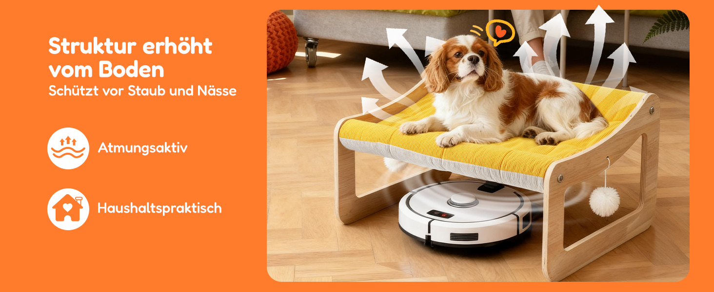 BSWAY Підвищене ліжко-софа для котів з дерева, сонячно-жовтий колір, 53x40 см, стильний котячий стільчик з знімним чохлом для матраца, до 15 кг