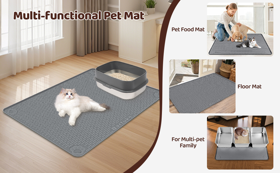 Килимок для котячого туалету Bartuke Katzenklo Matte, великий розмір 101 x 71 см, силіконовий, для контролю розсипання, м'який для лап котів, легко миється (Зелений)