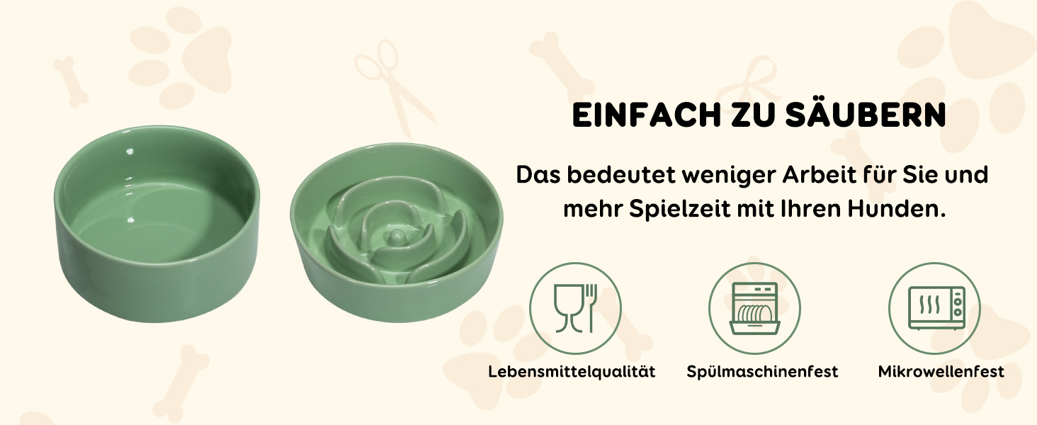 Набір мисок для собак з кераміки, піднятий на платформі - миски для повільного годування, набір з двох мисок для маленьких та середніх собак, годівниця та миска для води з неслизьким підставкою, середньо-зелений колір