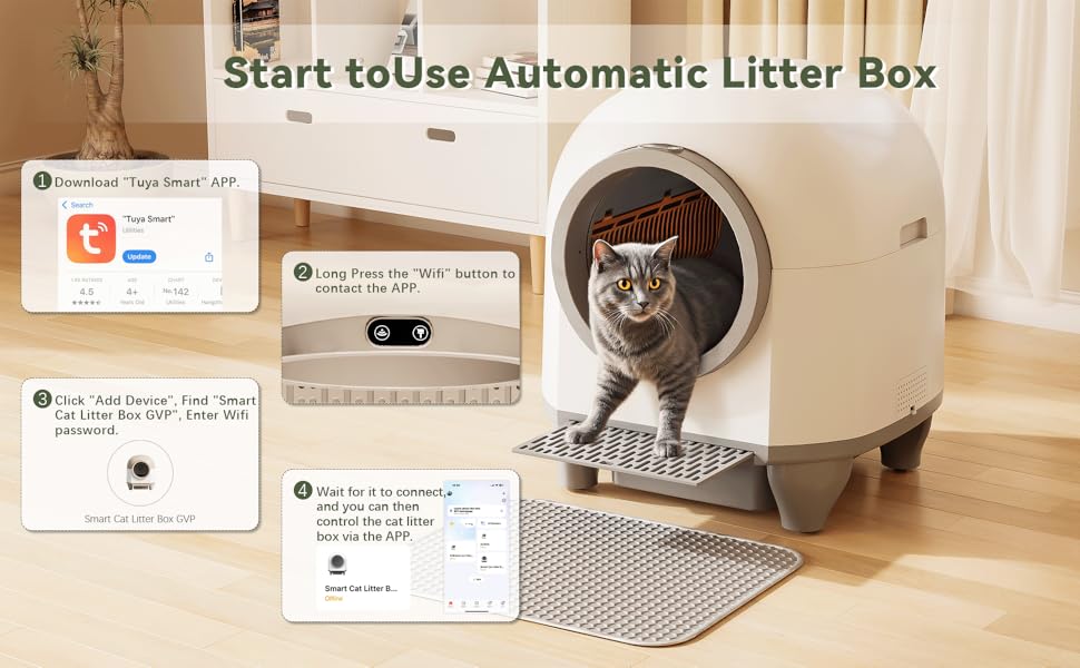 Автоматичний лоток для котів Devoko 90 л з керуванням через додаток, 9 датчиків безпеки, великий, для кількох котів, тихий