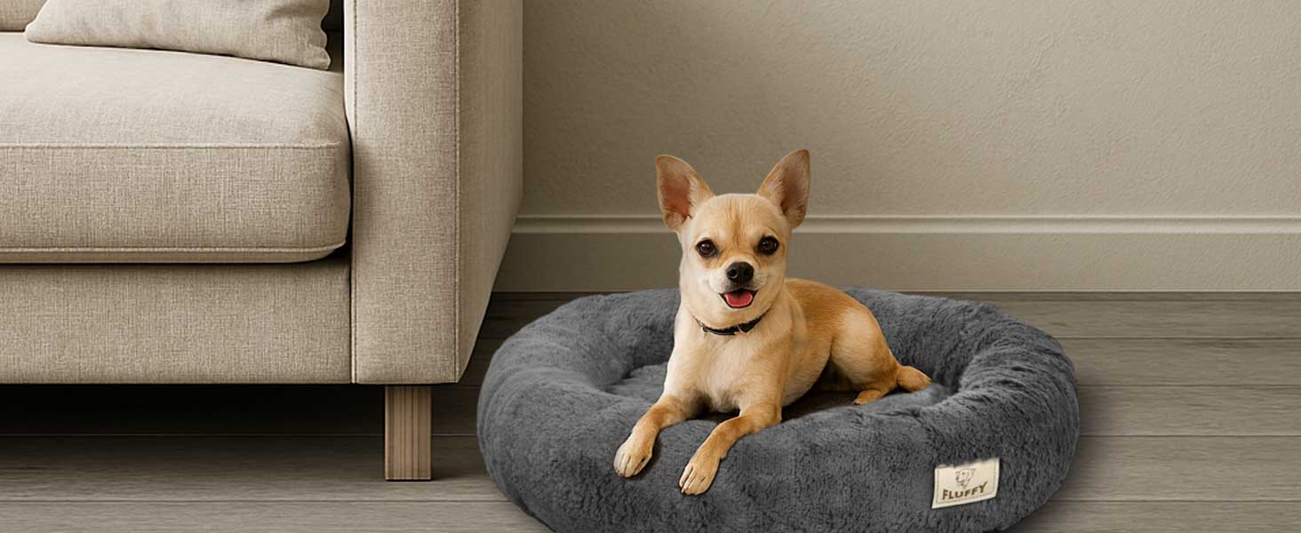 Кругле ліжко для собак King Dog, 80 см, м'яке, з плюшевим покриттям, знімний внутрішній подушок, антиковзаюча підкладка, можна прати, колір: пісковий