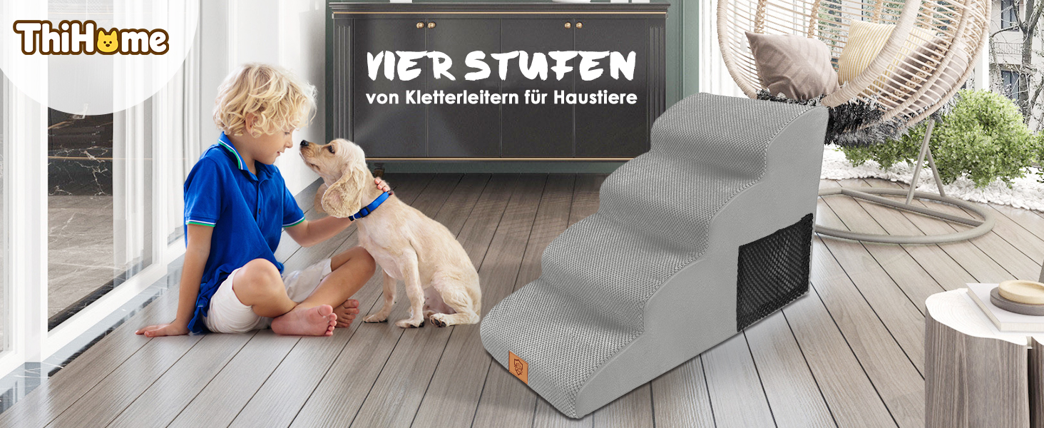 Сходинки для собак та котів 4 сходинки, 50 см, сірі. Зручні та миючі сходинки для тварин з антиковзким покриттям. Підійдуть для софи та ліжка.