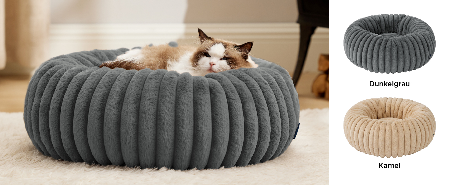 BEDSURE Ортопедичне ліжко для котів - м'яке кільце 51x51x15 см, кругле котяче ліжко з знімним чохлом з корду флісу, неслизьке дно, темно-сірий колір