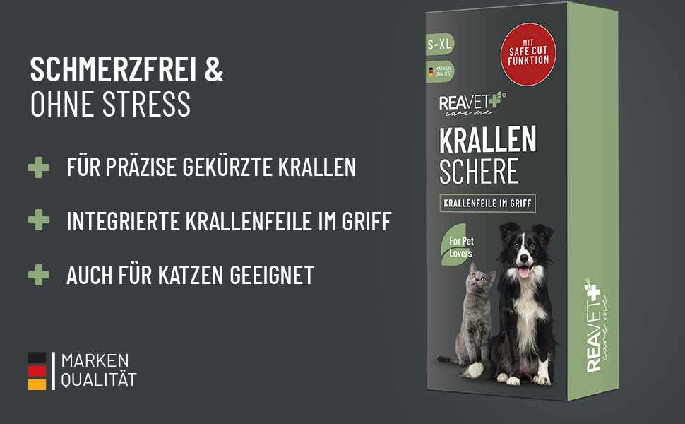 Ножиці ReaVET для обрізання кігтів собак та котів - з пилочкою та обмежувачем | Нержавіюча сталь | Інструмент для догляду за кігтями