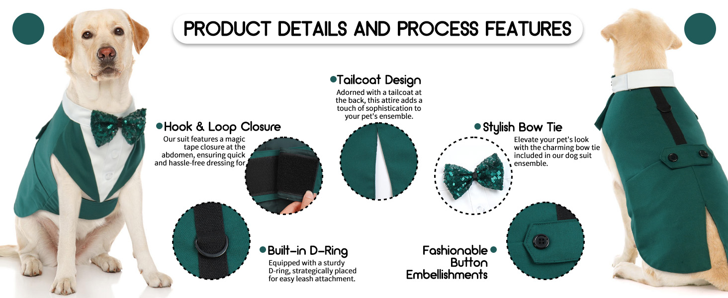 Костюм для собак з банданою, набір для святкування (весілля, день народження, Хелловін) - чорний з сріблястими смугами (M)