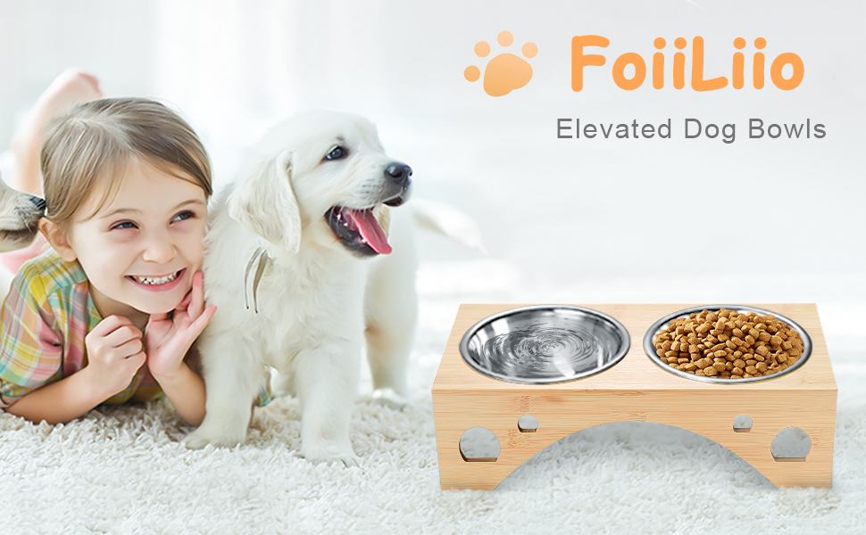 Набір мисок для собак FoiiLiio з нержавіючої сталі (2 шт., 1100 мл), підставка з бамбука, годівниця для собак