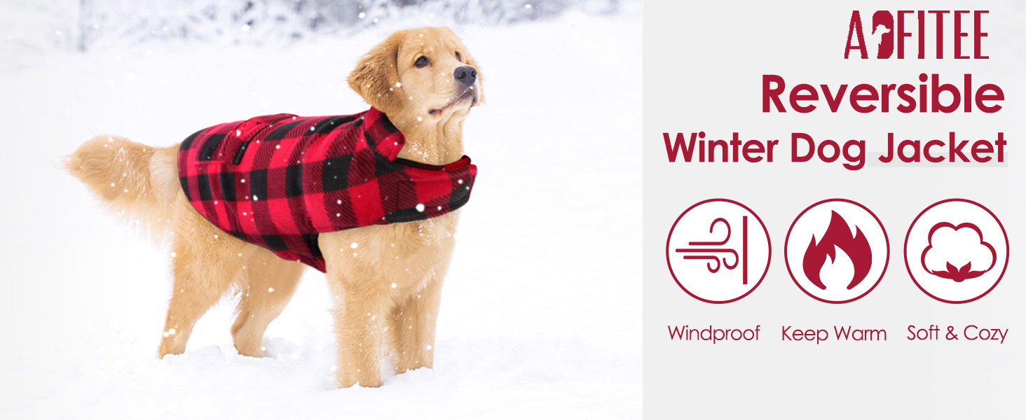 Теплий зимовий одяг для собак великих порід AOFITEE: куртка з отвором для шлейки, кишені, захист живота, червоний, розмір XL