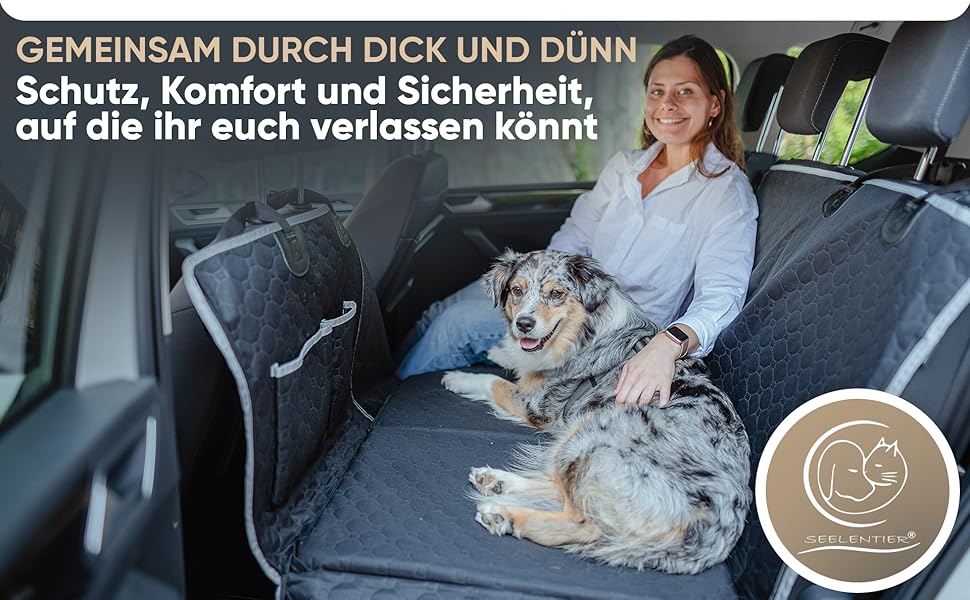 SEELENTIER® захисна підстилка для собак в авто: водонепроникна, антикіготна, 130x63 см, з ISOFIX, 2 повідки
