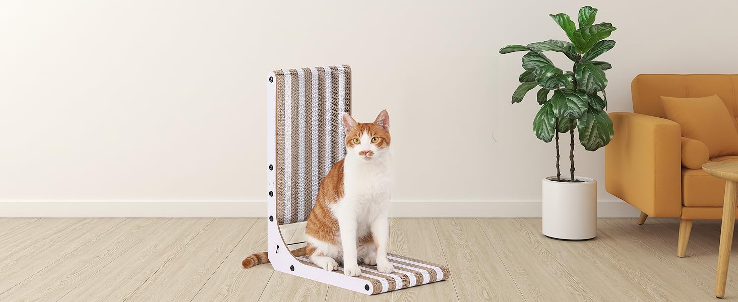 Котячий когтетоп FUKUMARU L-подібний, 68 см, з візерунком смуг, міцний, з іграшкою, для стіни та кута, великий (середній)