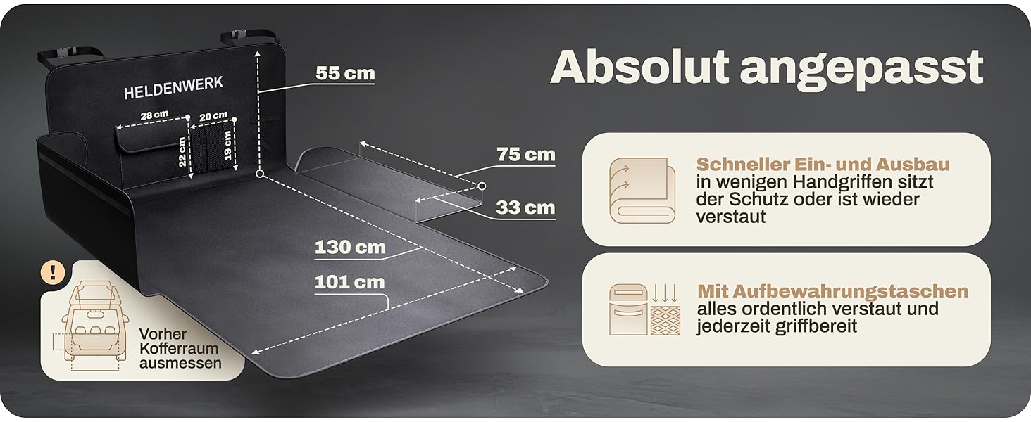 Захист для багажника автомобіля від бруду та подряпин для собак HELDENWERK, стежка, захист бокових стінок та краю, водовідштовхувальний, анти-царапин, універсальний, чорний (Basic)