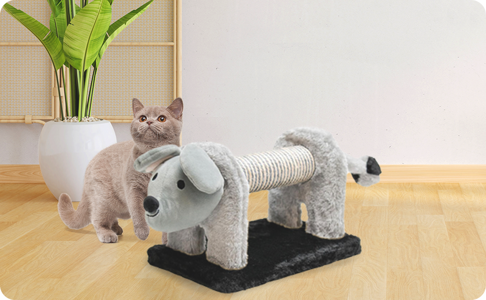 Драпак для котів з сизалю та плюшу у формі панди, сірий, 56 x 18 x 18 см