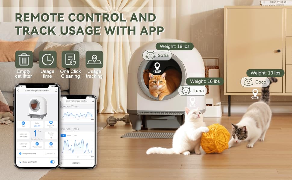 Автоматичний лоток для котів Devoko 90 л з керуванням через додаток, 9 датчиків безпеки, великий, для кількох котів, тихий