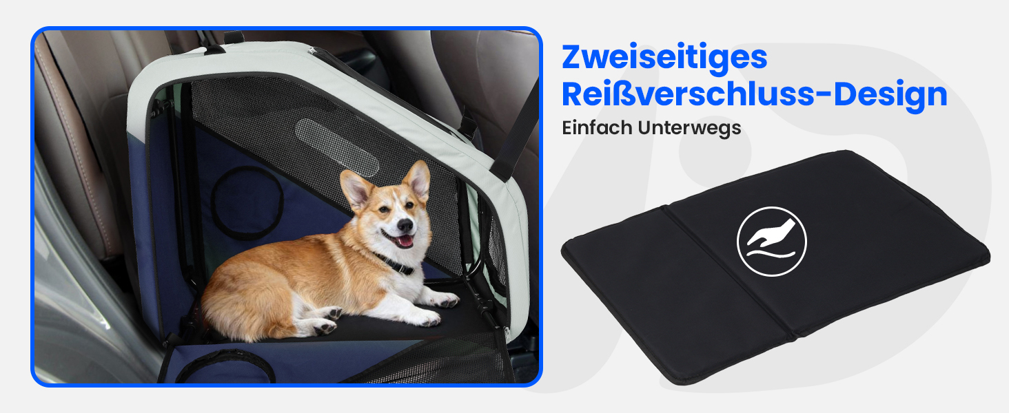 Складана переноска для собак у машину та в подорожі, портативна сумка-переноска для маленьких та середніх собак, швидке складання за 1 хвилину, міцна металева рама, дихаючі сітчасті вікна та зручний доступ (Блакитна)