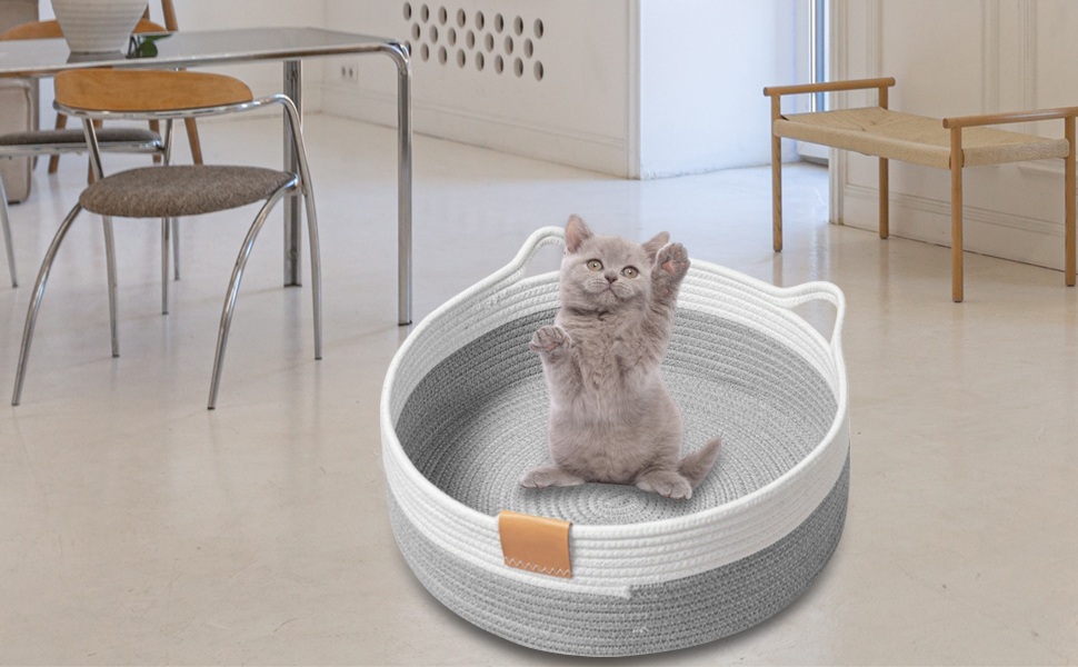 Тканинне ліжко для котів, 50 см в діаметрі, складаний кошик-гніздо, дихаюче ліжко для домашніх тварин, стійке до подряпин універсальне ліжечко для кошенят, світло-сірий колір