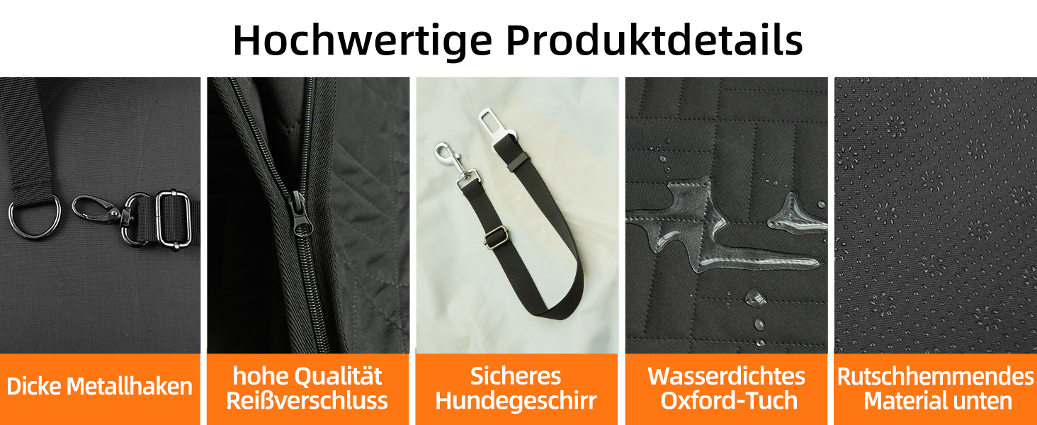 Задній сидіння для собак, жорсткий піддон (132x63,5 см), вантажопідйомність 40 кг, неслизька тканина Oxford для SUV/Kombi/Pick-up (Чорний)