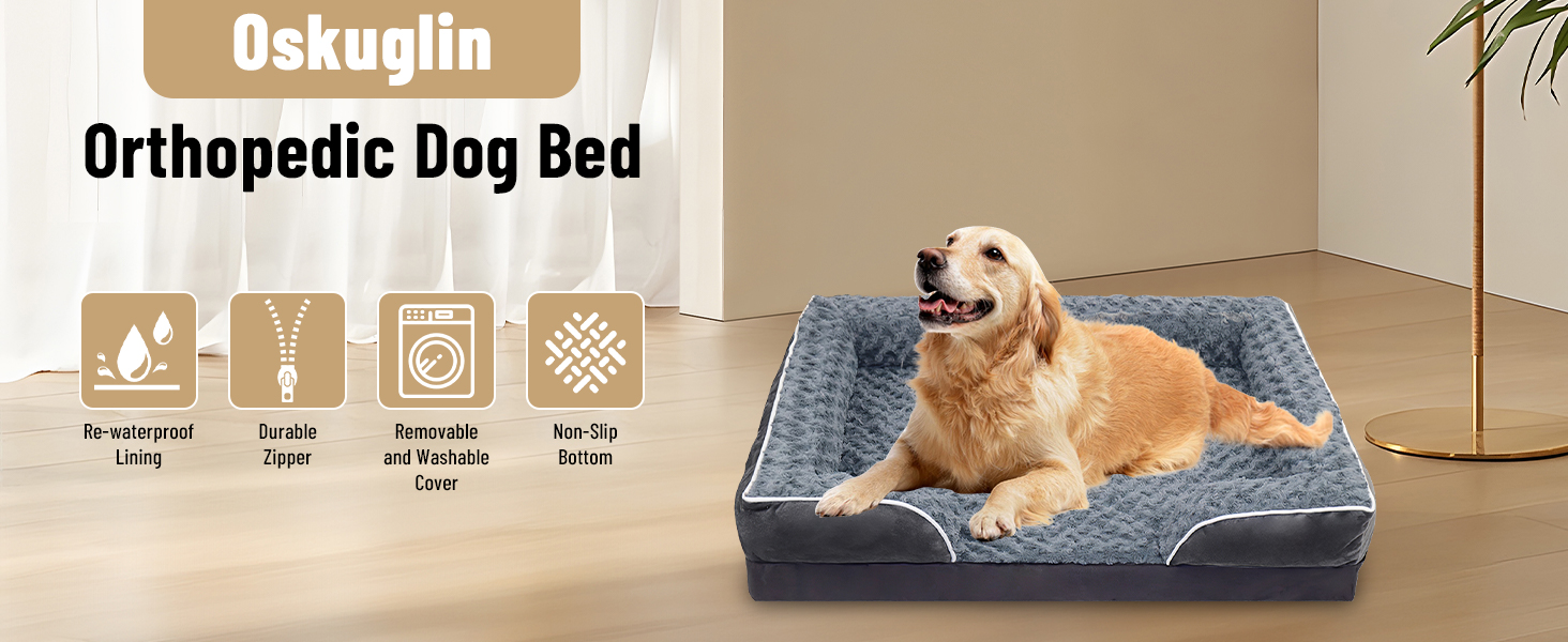 Ортопедичне ліжко для собак з піною з пам'яті, знімний та пральний чохол, подушка-гніздо, неслизьке підстилка та водонепроникний вкладиш. Ліжко для собак з високим бортиком (XL 107*76 см)