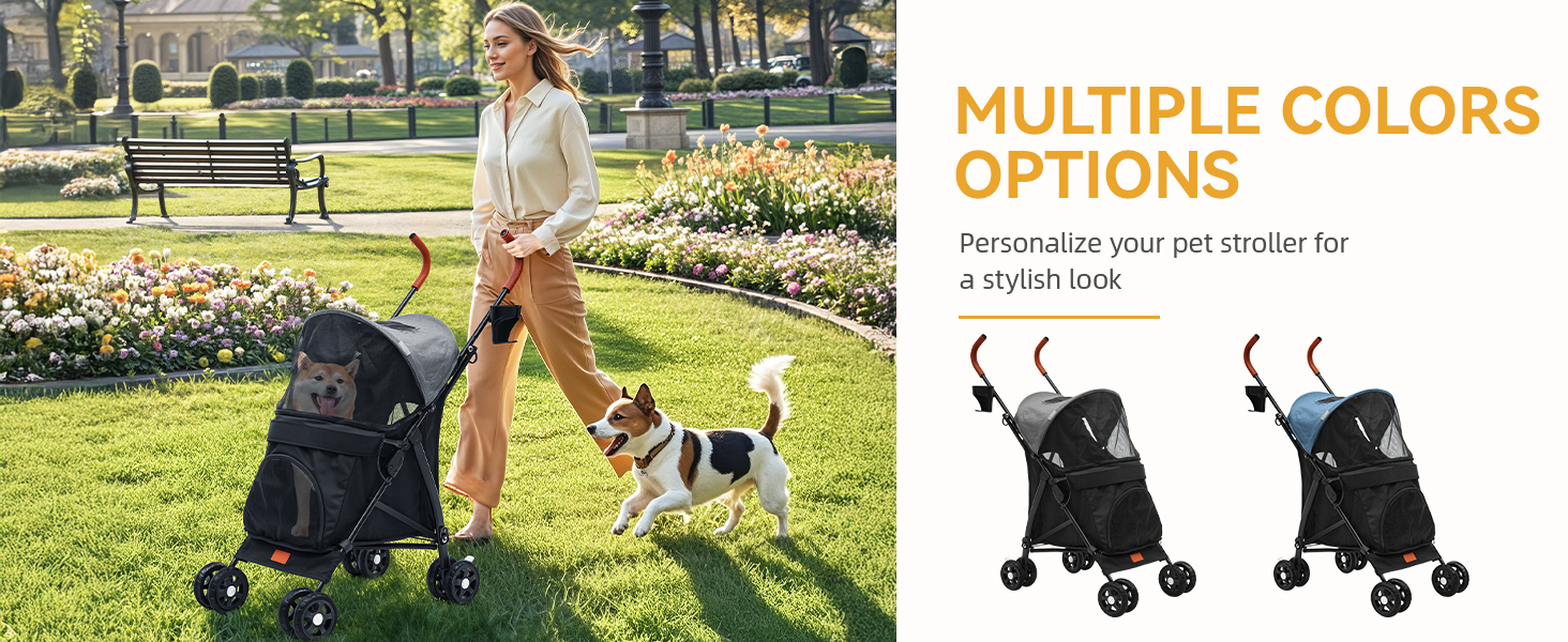 Візок для собак та котів DWVO, 11.3 кг, складаний, з подушкою та кошиком для зберігання, 45.7x83x114 см (Синьо-чорний)