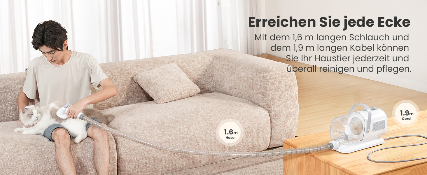 Pecute 2-в-1 Фен для собак, сушар для собак та пилосос, 1.7л контейнер для сміття, багатофункціональний набір для догляду за домашніми тваринами з тримером для собак та інструментами для грумінгу, підходить для цілорічного використання