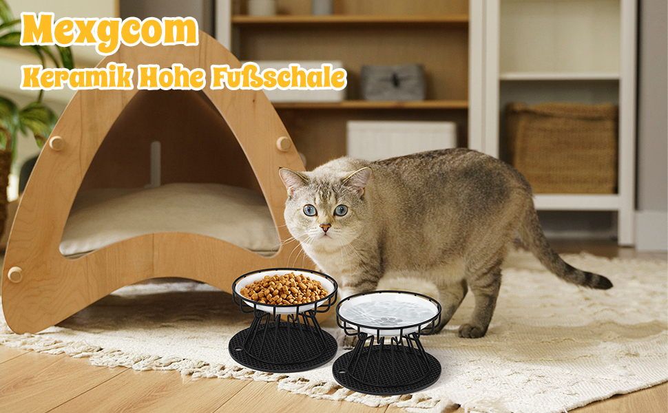 Підвищені миски для котів 2 шт. з підставки, керамічні миски для корму та води, чорні