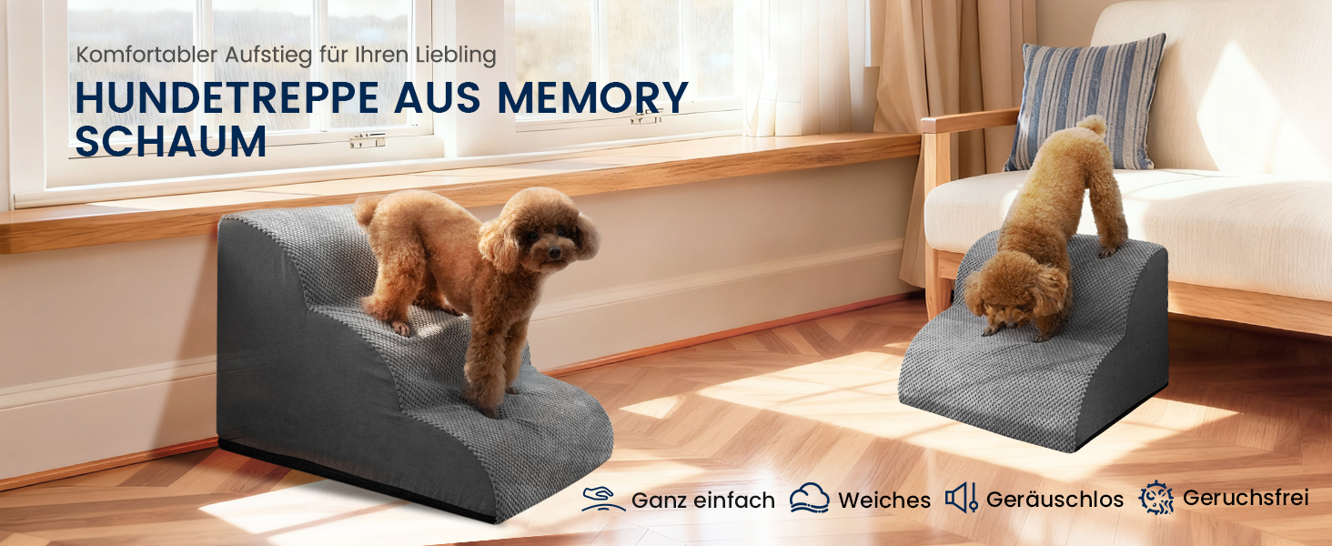 Сходинки для собак Mora Pets: зручні та безпечні сходи для ліжка та дивану, 4 сходинки, антиковзаюча поверхня, знімний чохол, 50 см висота