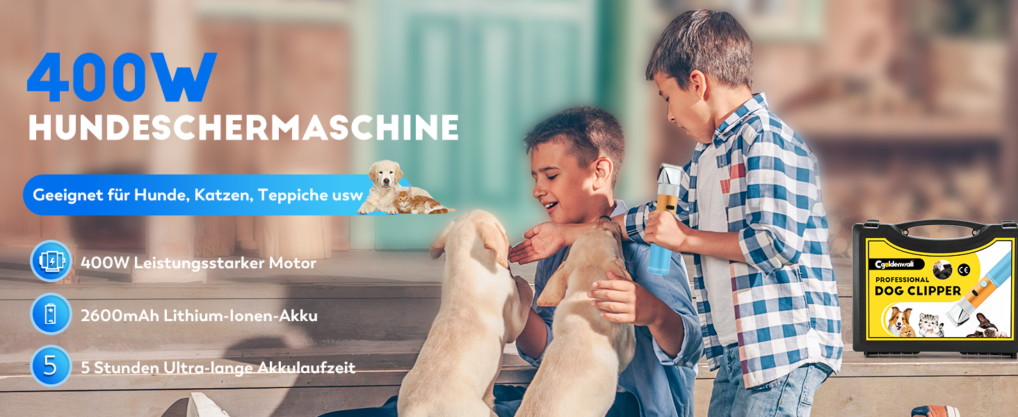 Електрична машинка для стрижки собак CGOLDENWALL 400W – професійна, акумуляторна, з набором насадок 3мм+6мм, 5 годин роботи, тиха (<50db), запобігає заплутування шерсті