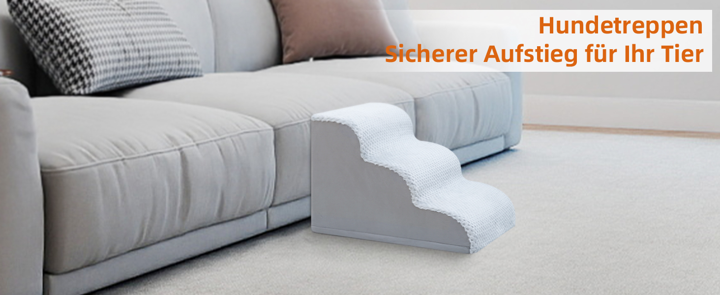 Східці для собак KSIIA, 3 сходинки, 40 см, сірі. Ідеально для маленьких собак та котів, підходить для ліжка, дивану, софи та авто. Розміри: 40x57x40 см