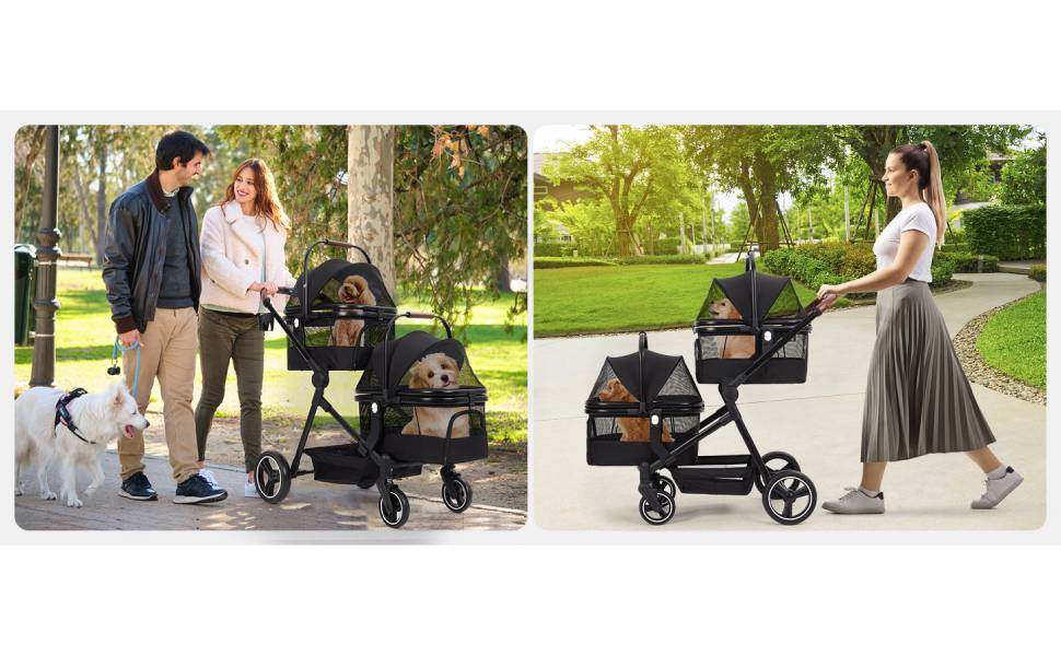 Візок для собак Zstar: двомісний, чорний, складний, з сумками для тварин (до 15 кг кожна)