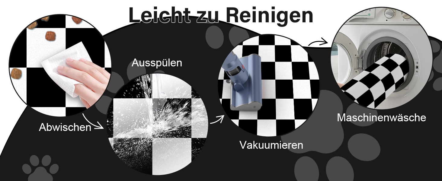 Килимок для котячого/собачого корму BLESWIN - 51x30,5 см, чорно-білий, антиковзаючий, для мисок