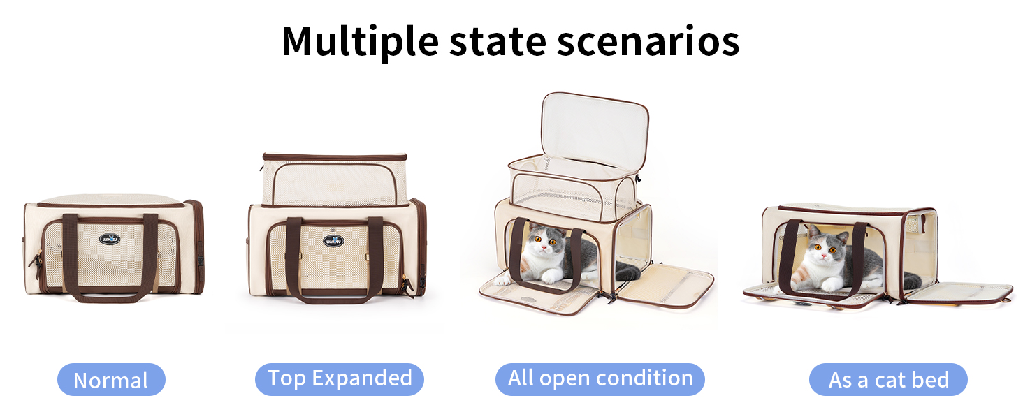 Транспортна сумка для котів Wakytu, схвалена авіакомпаніями, розширювана, м'яка переноска для кошенят та маленьких собак з великим килимком