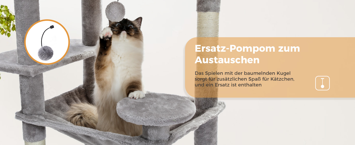 PAWZ Road Драбина-кіготь для великих котів, 184 см, сіра, з сизалевим покриттям, 2 стійки, будиночок та кошик