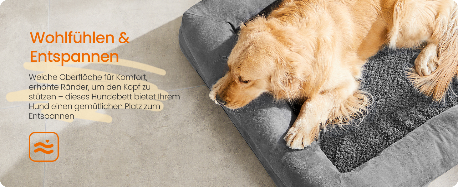 Ортопедичне ліжко для собак Feandrea, м'яке, з піднятими бортиками, знімний чохол, 106 x 76 x 18 см, сірий