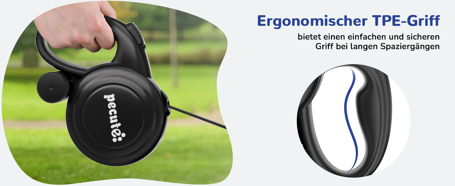 Рулетка для собак Pecute 10м, чорна. Макс. вага - 50 кг, антизаплутана, з кнопкою швидкої зупинки