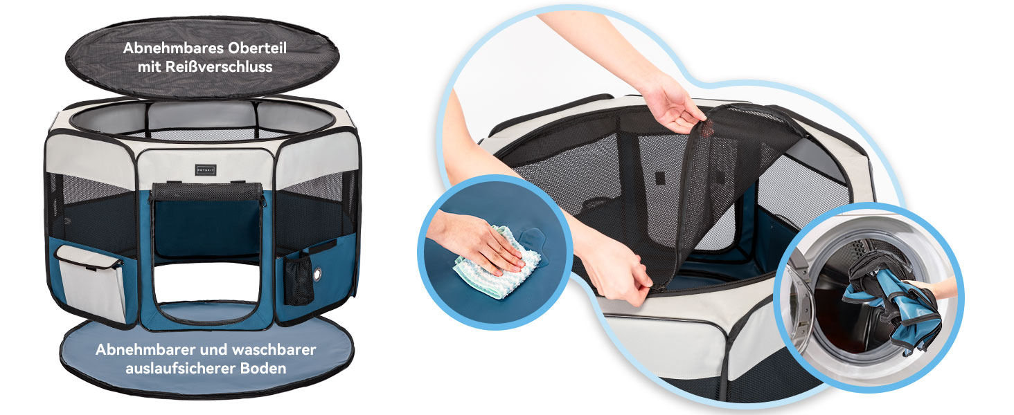 Клітка-вигул для собак та котів PETSFIT, розкладний вольєр для тварин, 75x68x42 см, сірий/блакитний