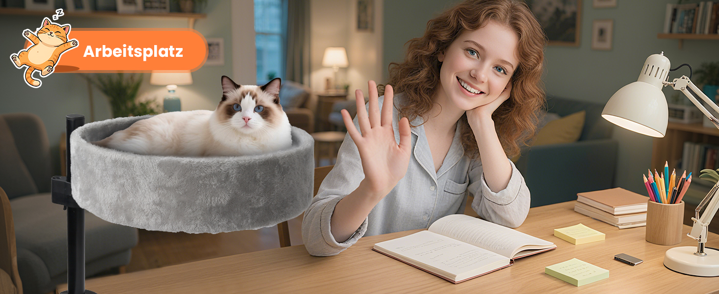 BSWAY ліжко для кота на стіл - без свердління, 360° обертання, регульована висота. Підвищене котяче ліжко над столом. Тримає кошеня/кота близько, робочий простір чистий. Ліжко для кота на стіл (Сірий, XL). Сірий XL