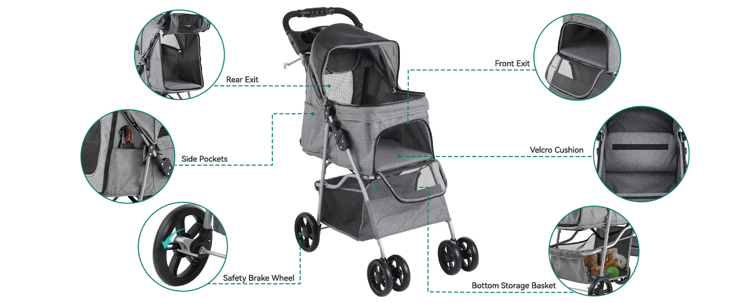 Візок для собак YITAHOME - переноска для тварин до 15 кг, сірий